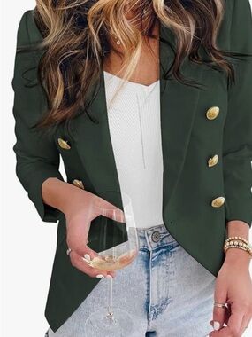 Amazon Dark Green Double-Breasted Blazer with Gold Buttons